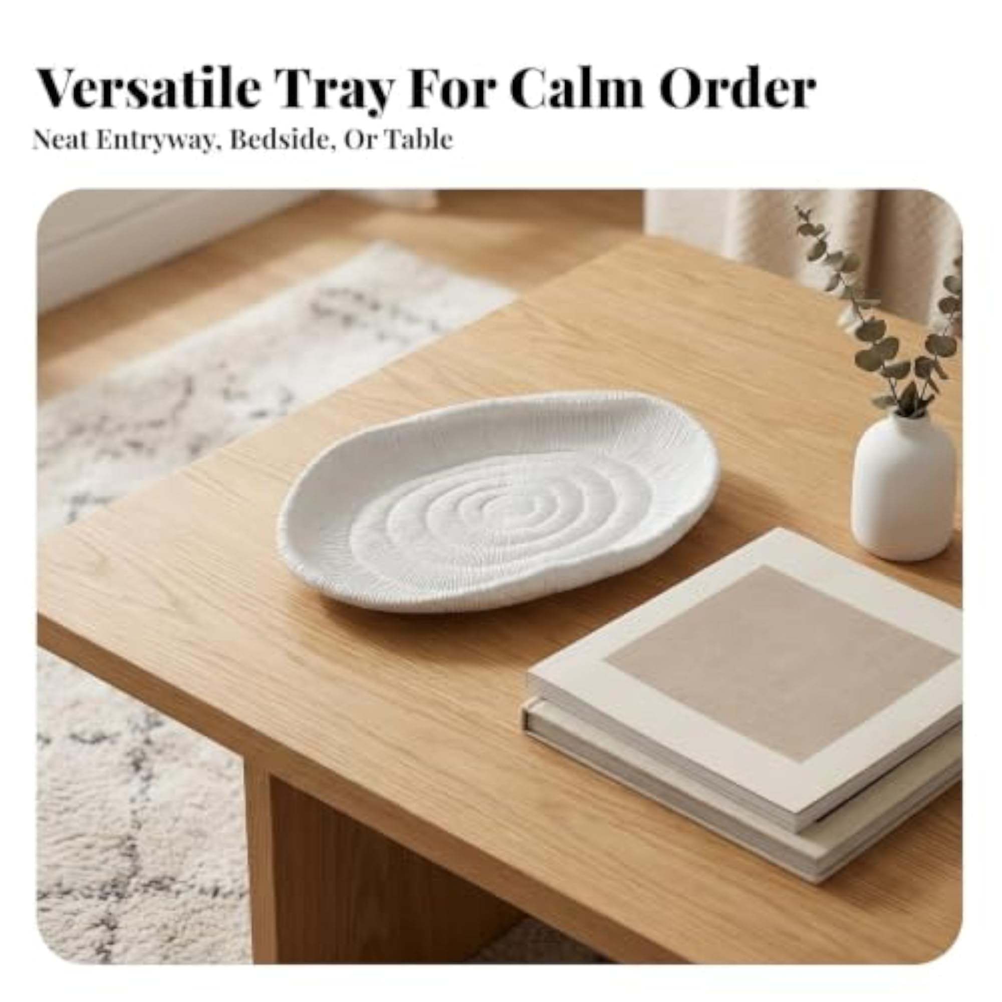 Minimalist Elliptical Platter, Carved Textured Surface